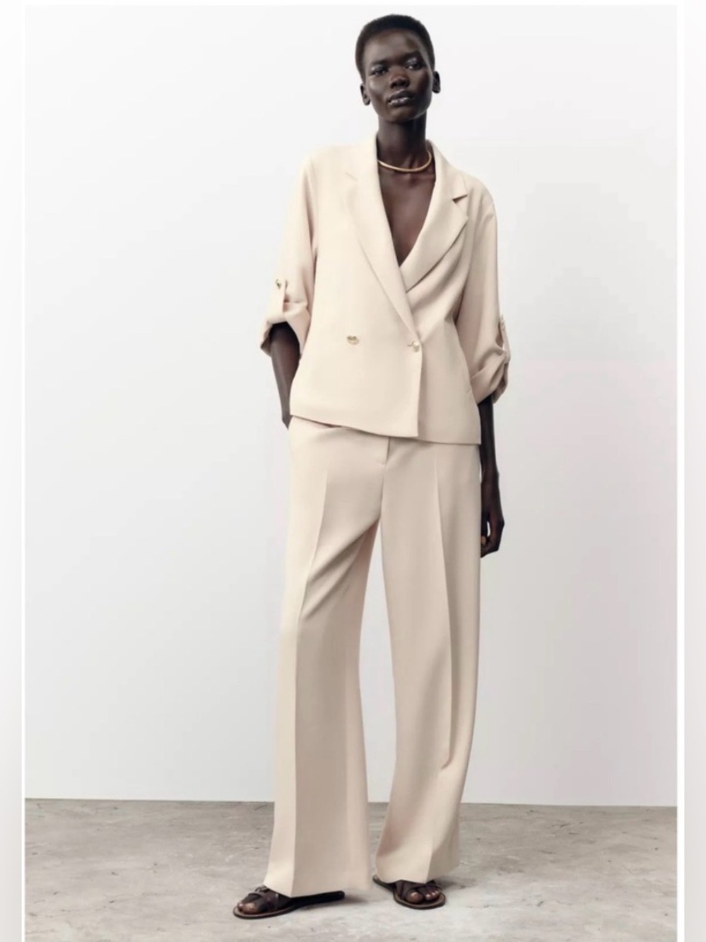 NWT Zara Cream Double-Breasted Wide-Leg 2pc Pantsuit
